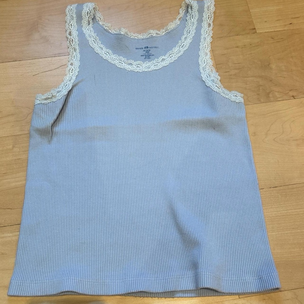 Brandy Melville Light Blue Tank with Cream Lace